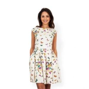 Closet London A-Line Portobello Multi-Butterfly Print Dress Size 8 UK/4 US.
